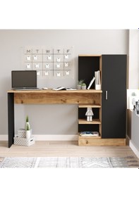 Resim Robinhome Robin Home Arthur Kitaplıklı Çalışma Masası Çam Siyah (520439249) Siyah 