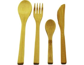 Resim 4pcs Ahşap Bambu Mutfak Seti 2 Kaşık - Çatal - Bıçak (4887) 