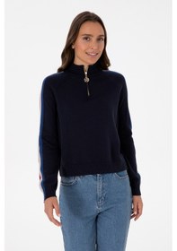 Resim U.S. Polo Assn. Kadın Lacivert V Yaka Fermuarlı Kazak 50314691-VR033 