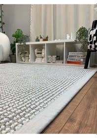 Resim Saraz Halı Kumaş Bordür Gri Bukle Antrasit Bordür Halı Salon Koridor Mutfak Çocuk Odası Halısı Kilim S267 Gri-krem Gri - Krem 