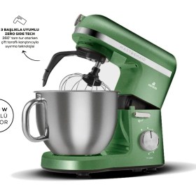 Resim Karaca Mastermaid Chef Pro 1750W 5,9 Lt Çift Kollu Paslanmaz Çelik Stand Mikser, Zero Side Tech, Zümrüt Yeşili 