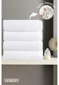 Resim 4'lü Büyük Banyo Havlusu - 90x150 Cm, 650gr, %100pamuk, Spa Ve Otel Havlusu, Günlük Kullanıma Uygun Beyaz 