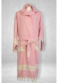 Resim Kapşonlu Peştemal Bornoz Pembe Renk Pembe 