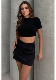 Resim Lesa Wear Yüksel Bel Simli Mini Kalem Etek Siyah 