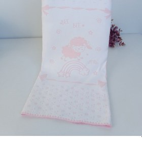 Resim %100 Pamuklu Triko Kız Bebek Battaniyesi - Pembe & Kuzu Desenli Bebek Arabası Örtüsü Pembe 