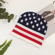 Resim Amerikan Bayrağı Beanie - Yıldız ve Çizgili Tasarımıyla Örgülü Sıcak Kulak Koruması, Hafif Akrilik, Rahat Giyim İçin Esnek Uyum, Vatansever Başlık | Trendy Örgülü Şapka | Jakar Örgülü Şapka 