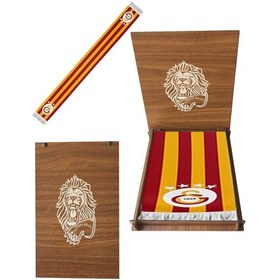 Resim Galatasaray Lisanslı Sarı Kırmızı Çizgili Atkı Aslan Ahşap Kutulu 