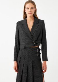 Resim Tokalı Kemerli Blazer Ceket - Siyah / 42 