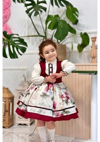 Resim H L Y Karol Tasarım Krem Bordo Vintage Kız Bebek Elbisesi,doğum Günü,fotoğraf Çekim Elbise,0-10 Yaş Uygun KREM 