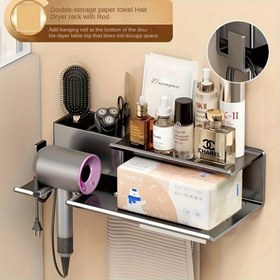 Resim Deliksiz Saç Kurutma Makinesi Askısı, Banyo Saç Kurutma Makinesi Tutucu, Banyo Fan Tüpü, Havlu Askısı, Raf 