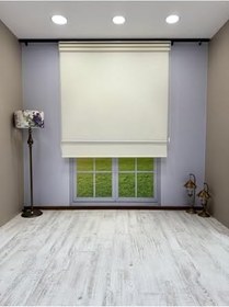 Resim Çift Mekanizmalı Ekru Keten Tül ve Ekru Mat Stor Perde 70 x 200 