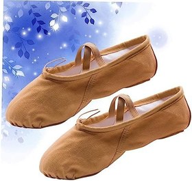 Resim bale dans ayakkabıları daireler kanvas dans ayakkabıları streç kanvas bale terlikleri kız ayakkabıları tek ayakkabısı yoga ayakkabıları terliği Light Brown 