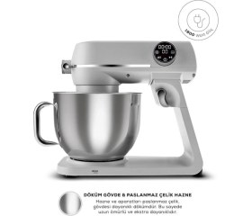 Resim Karaca Multichef Artisan Digital Ekran 7 Litre Döküm Stand Mikser Silver Brushed 1800 W 