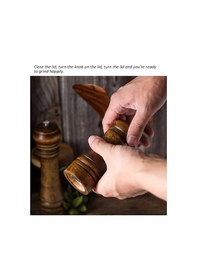 Resim Ahşap Karabiber Tuz Öğütücü Değirmen Tuzluk 14 Cm Ve 21 Cm 2'li Kahverengi 