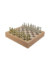 Resim Gifthome Büyük Boy Metal İngiliz Satranç Takımı Parlak Ve Rustik Desenli Sandıklı Mdf Tahtası 36x36x6 Cm. 