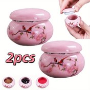 Resim 2 adet 30ml mini seramik seyahat konteyneri kapaklı - Çiçek ve Kuş Tasarımı, RFID Bloklayan, Taşınabilir Çay, Kozmetik, Baharatlar için - Cam Malzeme, Kapak Kapatma, Seyahat Kozmetik Depolama | Dekoratif Konteynerler | Seramik Yapı, Seyahat Kozmetik Çantaları 