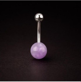 Resim 8 Mm Ametis Taşlı Göbek Piercingi Doğal Taşlı Göbek Piercingi Rose Gold - Şeffaf 