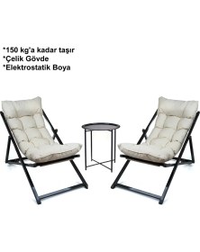 Resim Hastunç Hastunç Minderli - Zora Şezlong Seti Bahçe&balkon&teras&plaj Katlanır Ikili Set - 2 Şezlong 1 Sehpa 