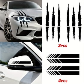Resim 6'lı Evrensel Klasik Bireysellik Çizik Şerit Pençe İzleri & Şerit Arka Görüş Aynaları Yansıtıcı Araba Stickerları Sanat Çıkartmaları Kendinden Yapışkanlı JDM Vinil Çıkartmalar 