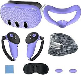 Resim Oculus/Meta Quest 3 ile Uyumlu Silikon Kapak Seti Yılbaşı Hediyesi, VR Aksesuarları Koruyucu Kapak, Kumanda Sapları, Ön Kabuk Kulaklık ve Yüz, Lens içerir (Purple) 