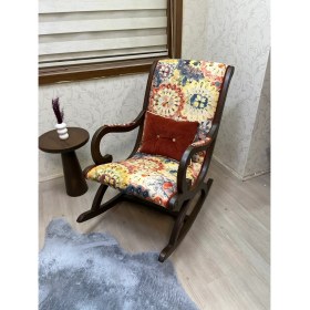 Resim Asedia Rustik Ceviz Çiçekli Sallanan Sandalye Dinlenme Emzirme Baba Tv Okuma Uzanma Koltuğu Berjer 