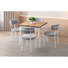 Resim Kıvılcım Yanlardan Açılır Ahşap Masa Sandalye Takımı 4 Sandalyeli Metal Ayaklı Meşe 65x100cm 