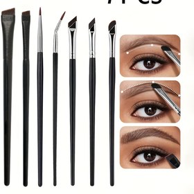 Resim 7 adet Hassas Göz Makyaj Fırçası Seti, Göz Makyaj Fırçası Bıçağı Göz Farı İpek Kelebeği Tarak Eyeliner Fırçası Eğimli Kaş Makyaj Fırçası Göz Makyaj Detay Fırçası 