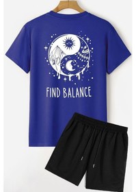 Resim Ying Yang Şort T-shirt Eşofman Takımı Mavi 