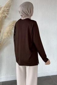 Resim Taşlı Tesettür Anne Penye Bluz Kahve TZL-P-00021462 