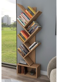 Resim Carina 8 Raflı Bölmeli Dekoratif Zikzak Kitaplık Ofis Kitaplığı Dolap Evrak Rafı Ev Rafı - Çam 