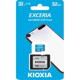 Resim KIOXIA 32GB Exceria, LMEX1L032GG2, UHS-1, CL10, 100Mb/s, MicroSD Kart Bellek (SD Adaptörlü) 