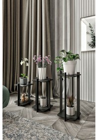 Resim 3'lü Kare Çiçeklik Saksılık Siyah Siyah 