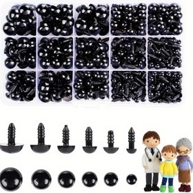 Resim 700 Adet Siyah Plastik Güvenlik Gözü, DIY Peluş Oyuncaklar, Amigurumi El Sanatları, Bebek Yapımı Malzemeleri için Yıkayıcılarla 