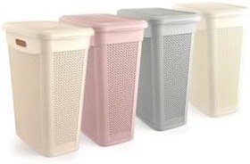 Resim Kapaklı Kirli Çamaşır Sepeti Damla Desen 43 Litre Gri Gri 