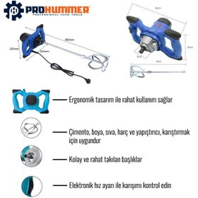 Resim Prohummer PH013 1400 W Elektrikli Harç Karıştırıcı Mavi 