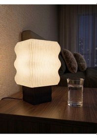 Resim Designobee Ritim - Modern Abajur Masa Lambası Ambiyans Lambası, Dekoratif Aydınlatma Beyaz - Siyah 