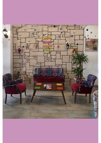 Resim Azra Mobilya Çay Seti Oturma Grubu Oturma Takımı Koltuk Takımı Ahşap Mobilya Takımı Balkon Bahçe Mobilyası Fuşya 