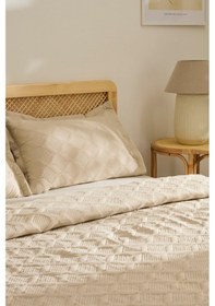 Resim Kaşmir Home Greta Geometrik Çift Kişilik Yatak Örtüsü Takımı Bej Bej 