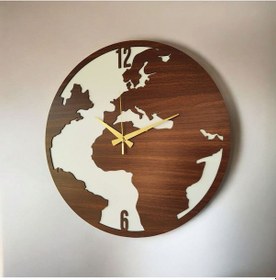 Resim Dünya Haritası Ahşap Ceviz Siyah Renk Sade Sayılı Hediyelik Sessiz Duvar Saati 50cm Kahverengi 