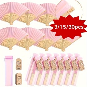 Resim 3/15/30 adet Pembe Ahşap Katlanır Fan Seti, Pembe Fan, Kart, Hediye Çantası ile Hediye, Düğün Bayan Hediyesi ve Düğün Dekorasyonu, Mükemmel Düğün Hediyesi, Düğün Dekorasyonu, Partiler ve Etkinlikler için Harika, Yaz Aksesuarı, Kadınlar için Katlanır Fan 