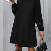 Resim Kadınlar İçin Şık Siyah A Kesim Puf Kollu Tekne Yaka - Uzun Kollu Etek, Makinede Yıkanabilir Tüm Mevsimler İçin Resmi Düğün Misafir Elbisesi, Parti ve Özel Gün Kıyafeti 