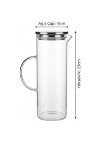 Resim 1200 Ml Borosilikat Isıya Dayanıklı Cam Sürahi Metal Kapaklı Modern Su Karafı 23 Cm X 9 Cm 