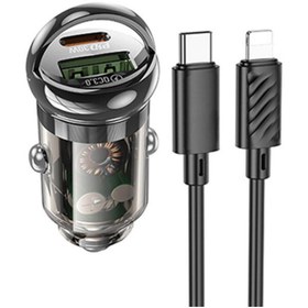 Resim coofbe Hc Super Şarj Usb Type-c Girişli Ve Iphone Şarj Kablolu Pd30w Araç Şarjı Araç Çakmaklık Hızlı 