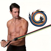 Resim Ev spor salonları, fitness ve pilates için renkli 11 parça TPE direnç bant seti, kapı ankrajı ve kolu ile birlikte - yeni başlayanlar için uygun, ev spor salonlarına temel gereklilik | taşınabilir fitness seti | dayanıklı TPE malzeme 