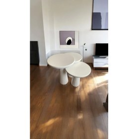 Resim Wood Wooden Ahşap 3lü Set Fitilli Mantar Yan Sehpa Modern Beyaz Renk Fiskos 