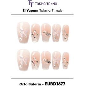 Resim Eubd1677 Orta Balerin 10'lu Tekrar Kullanılabilir El Yapımı Protez Takma Tırnak L 