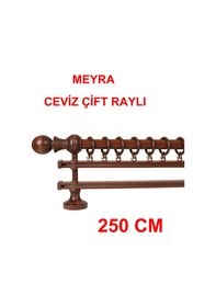 Resim Meyra Demonte Başlıklı Ahşap Rustik Perde Askısı - Çift Raylı -ceviz 250 Cm Ceviz 