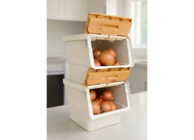 Resim Jet's Home 2'li Bambu Patates Soğan Sepeti Tekerlekli Kapaklı Havalandırmalı 24 Litre Sebzelik Organizer 