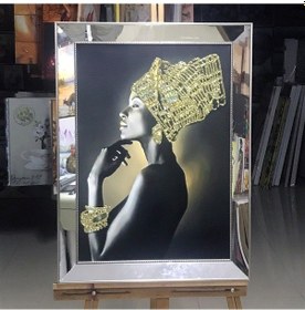 Resim Ayna Çerçeveli Simli Kanvas Tablo Eli Çenesindeki Kadın 