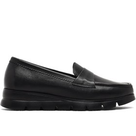 Resim Derimod Kadın Siyah Dolgu Topuklu Deri Comfort Loafer 25AFD154118 